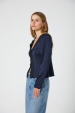 Ennis Satin Lace V-Neck Blouse - Image 3