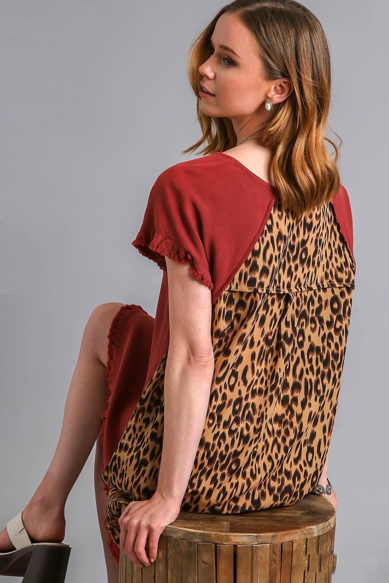 C2320_c9_1.jpg Umgee Red Brown Dress with Animal Print Back - Image 1