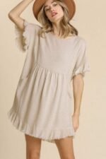 Umgee Short Linen Blend Dress in Oatmeal