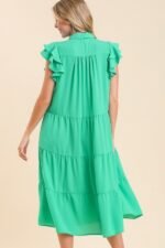 Umgee Tiered Midi Dress with Ruffled Sleeves in Jade Green - Image 5